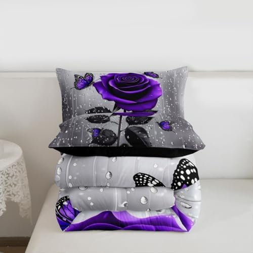 3D Rose Comforter Set - Floral Print Bedding Set With Romantic Flowers - Twin Size Quilt Set With 1 Pillow Case
