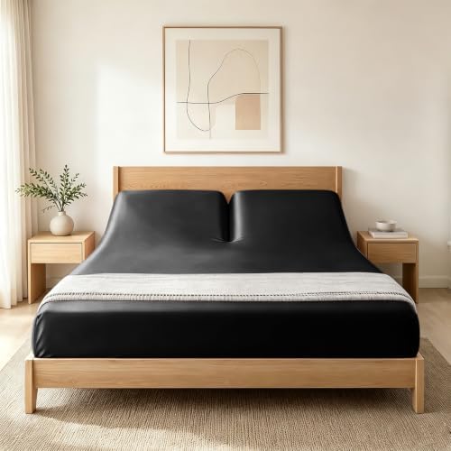 RUDONG M Split Top King Fitted Sheet Only for Adjustable Beds, Black