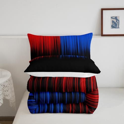 Feelyou Abstract Ombre Comforter Set Kids Teens Blue Red and Black Girls Bedding Set Room Decor Fashion Modern Quilt Set 3Pcs Full Size