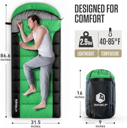 VENTURE 4TH Backpacking Sleeping Bag for Camping - Single, XXL & Double
