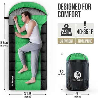 VENTURE 4TH Backpacking Sleeping Bag for Camping - Single, XXL & Double