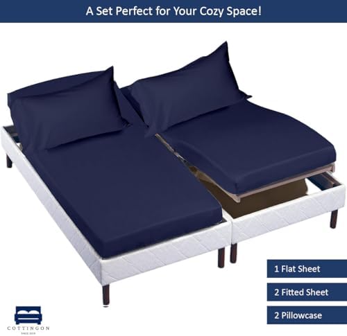 Cottingon 5 PC Split King Sheets Fits 16" Deep, Egyptian Cotton, Navy Blue