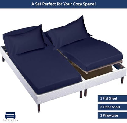 Cottingon 5 PC Split King Sheets Fits 16" Deep, Egyptian Cotton, Navy Blue
