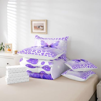 Feelyou Cute Butterfly Full Comforter Set with Sheets for Kids Boys Girls