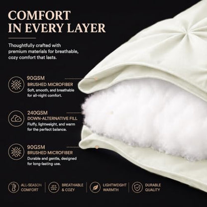 CozyLux Full Size Comforter Sets Ivory, 7 Pieces Pintuck Bed in a Bag