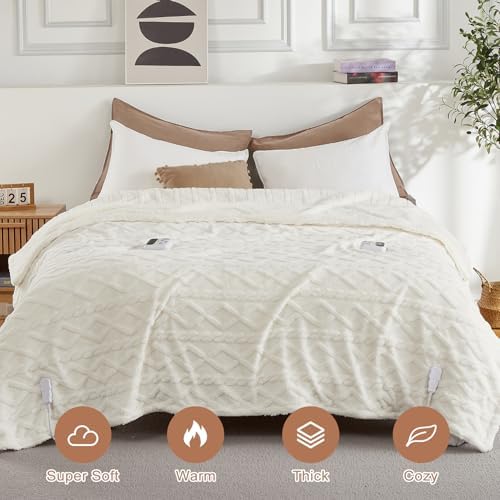 CAROMIO Electric Blanket Cal King Size, Heated Blanket Thick Tufted Sherpa