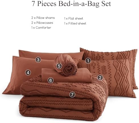 King Size Comforter Set Autumn Leaf Tufted Boho Bedding Sets 7 Pieces