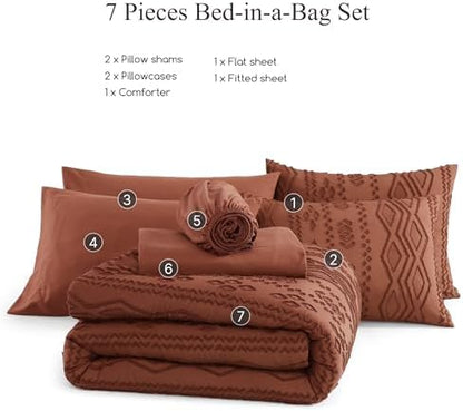 Full Size Comforter Set Autumn Leaf Tufted Boho Bedding Sets 7 Pieces