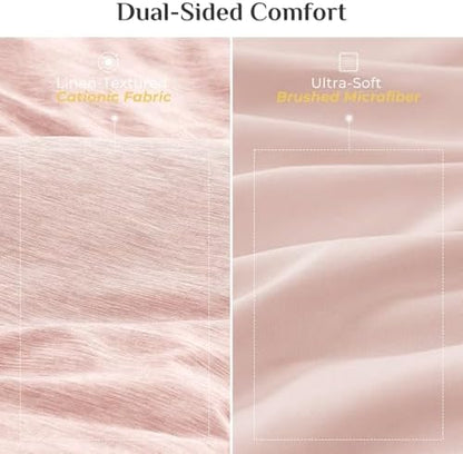 JOLLYVOGUE Rose Pink King Comforter Set, Cationic Dyeing Bed in a Bag King 7 Pieces, Double-Tone Bedding Set with Down Alternative Comforter, Sheets, Pillowcases & Shams
