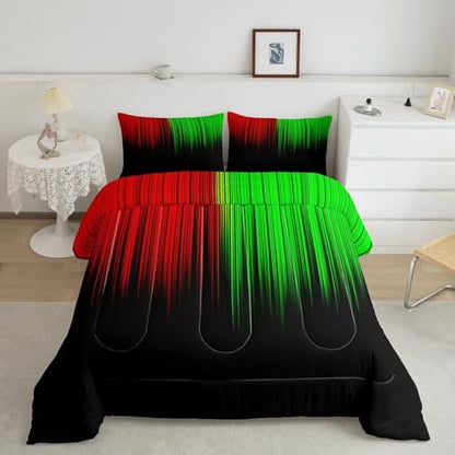 Feelyou Abstract Ombre Comforter Set Kids Teens Red Green and Black Girls Bedding Set Room Decor Fashion Modern Quilt Set 3Pcs Full Size
