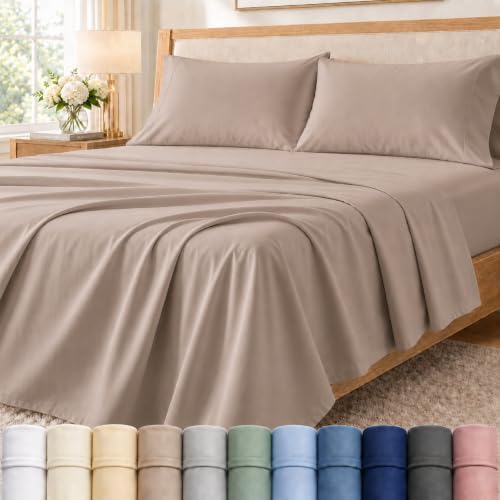 Queen Sheet Set, 400 Thread Count Cotton Sheets Queen Size bed Set - Taupe