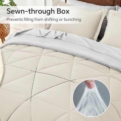 BEDELITE Twin Comforter Set 5 Pieces, Reversible Beige Bed in A Bag