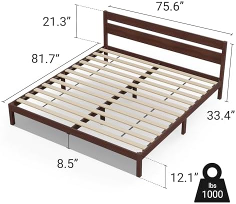 LIFEMENT King Bed Frame with Headboard Classic Wood Platform, Noise Free, Under Bed Storage, No Box Spring Needed, Easy Assembly, Walnut