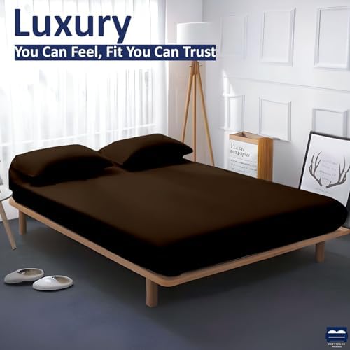 1 Piece Queen Size Fitted Sheet Only, 15-Inch Deep Mattress, Chocolate