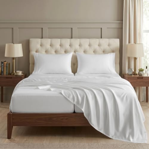 LANE LINEN Split King Sheets Sets for Adjustable Bed Sateen Weave - White