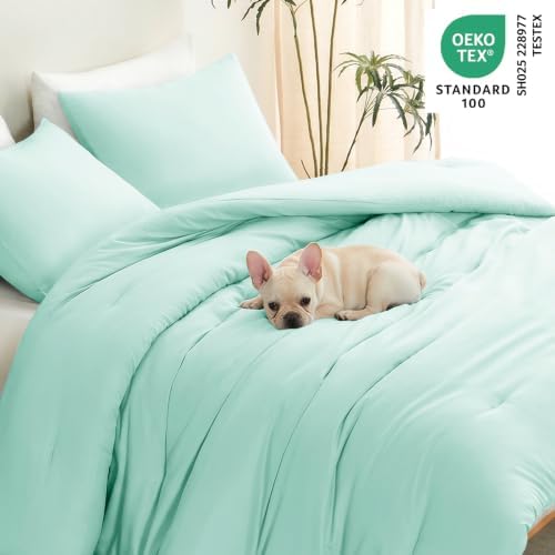 CozyLux Full Comforter Set, 3 Pieces Down Alternative Bedding, Mint Green