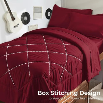 HEVUMYI 5-Piece Twin XL Comforter Set, Red Bed in a Bag