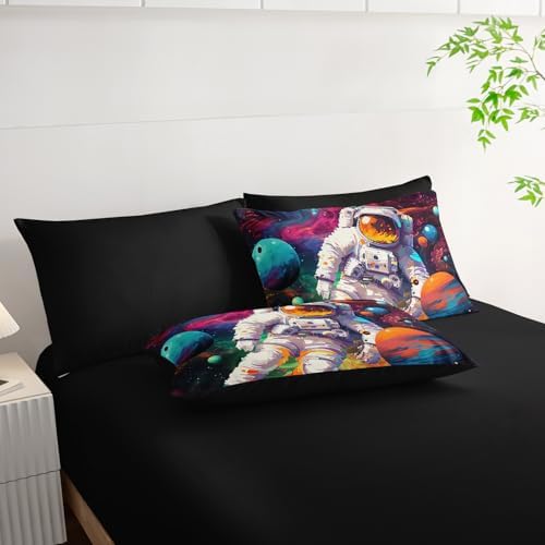 7 Piece Astronaut Themed Comforter Set Queen，Astronaut Bedding for Boys Queen Size，(1 Comforter, 1 Flat Sheet, 1 Fitted Sheet, 2 Pillowcase and 2 Pillow Sham)