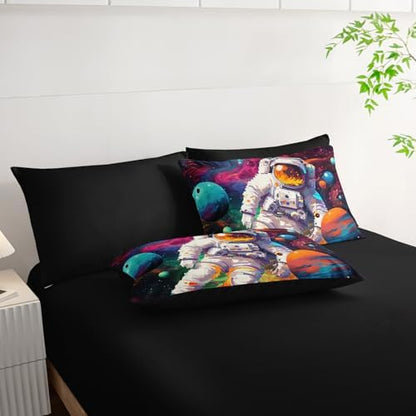 7 Piece Astronaut Themed Comforter Set Queen，Astronaut Bedding for Boys Queen Size，(1 Comforter, 1 Flat Sheet, 1 Fitted Sheet, 2 Pillowcase and 2 Pillow Sham)