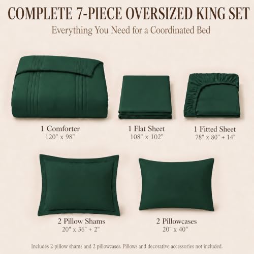 CozyLux Oversized King Comforter Set Emerald Green- 7 Pieces Bed in a Bag