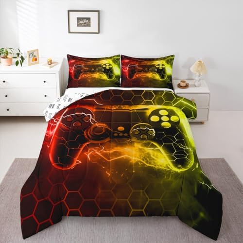 Feelyou Gamer Comforter Toddler Size, Gaming Comforter Set for Kids Red Gamer Bedding Set Game Room Decor Duvet Set Microfiber Bed Set
