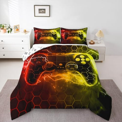 Feelyou Gamer Comforter Toddler Size, Gaming Comforter Set for Kids Red Gamer Bedding Set Game Room Decor Duvet Set Microfiber Bed Set