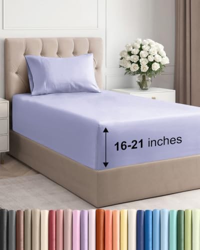 Extra Deep Pocket Twin XL Size Sheet Set - Breathable & Cooling - Lavender