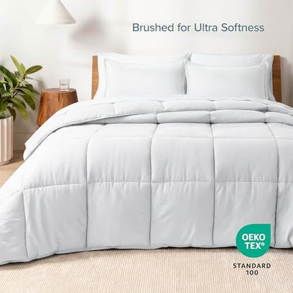 Bare Home Bed-in-A-Bag 8 Piece Comforter & Sheet Set - Split Queen - Goose Down Alternative - Ultra-Soft 1800 Premium Bedding Set (Split Queen, White/White)