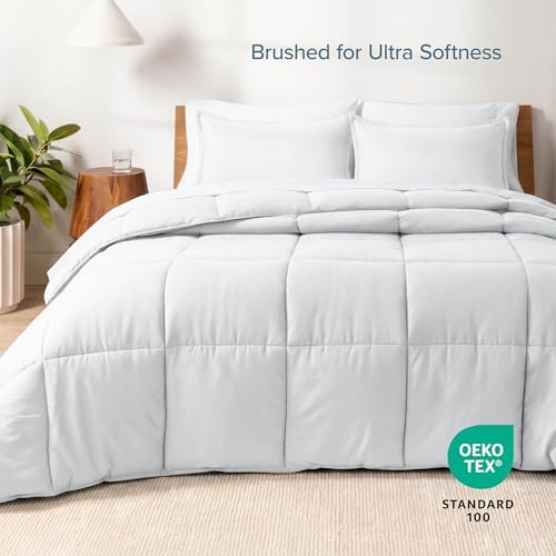Bare Home Bedding Set 5 Piece Comforter & Sheet - Twin XL - Goose Down Alternative - Ultra-Soft 1800 Premium Bed Set (Twin XL, White/White)
