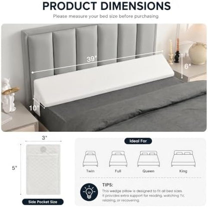 Twin Size Bed Wedge Pillow for Headboard Gap Filler (0"-8") Bed Gap Filler
