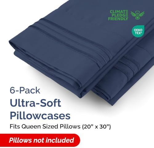 King Pillow Cases Set of 6 - Ultra Soft Cozy Pillowcase Covers - Navy Blue