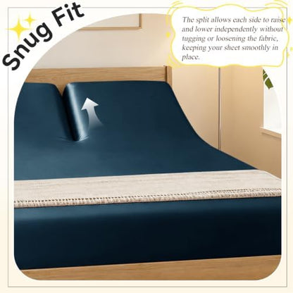 RUDONG M Split Top King Fitted Sheet Only for Adjustable Beds, Blue