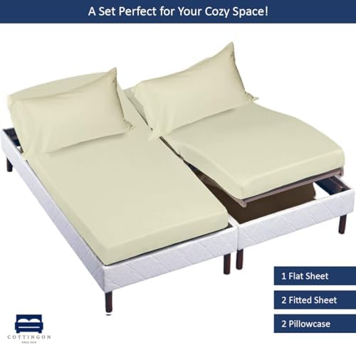 Cottingon 5 PC Split King Sheets Fits 16" Deep, Egyptian Cotton, Ivory