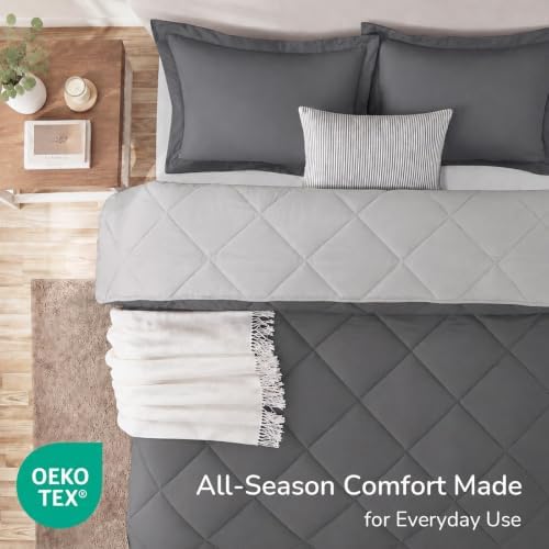downluxe Twin Comforter Set Soft Reversible 2 Pieces, Charcol/Grey