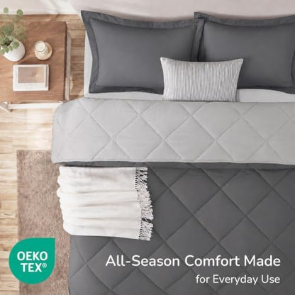 downluxe Twin Comforter Set Soft Reversible 2 Pieces, Charcol/Grey