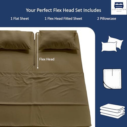 4 Piece Flex Head King Sheet Set 34" Top, 100% Egyptian Cotton, Taupe