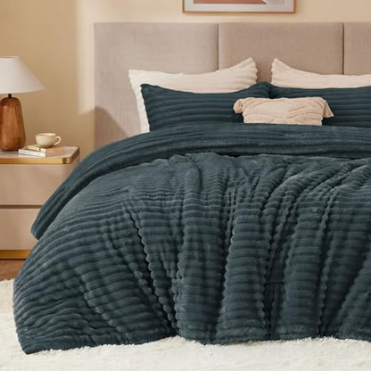 BEDELITE Fleece Twin/Twin XL Comforter Set, Fluffy Bed Set, Dark Grey