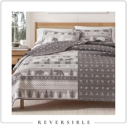 Great Bay Home Lodge Quilt Set - 2-Piece Twin/Twin XL Size Rustic Bedding Set - Lightweight, All-Season, Reversible Bedspread (Rustic Landscape Grey)