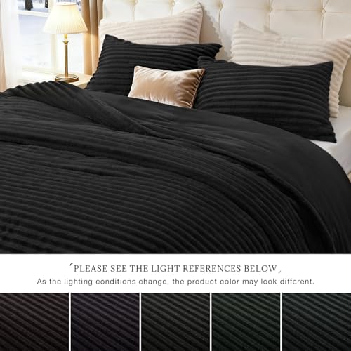 EXQ Home Fluffy Comforter Set Queen Size,3 Pieces Bed Set,Black