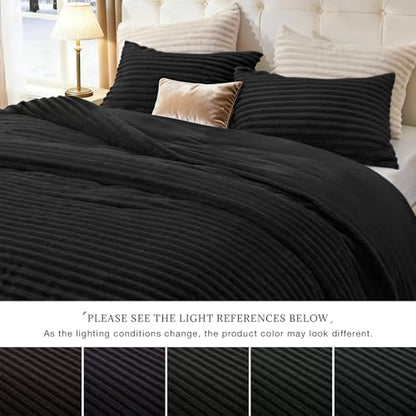 EXQ Home Fluffy Comforter Set Queen Size,3 Pieces Bed Set,Black