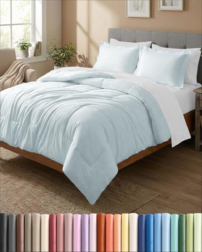 King Comforter Set - Ice Blue Bedding for All Seasons - 3 Piece Bed Set