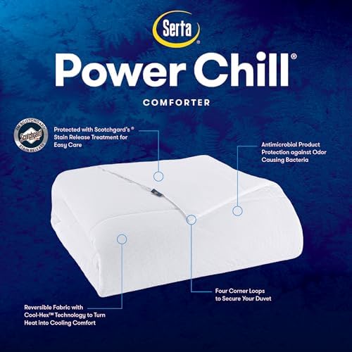 Serta Power Chill Soft Cooling Down Alternative Comforter, Lightweight Twin/ Twin XL Comforter, Duvet Insert with 4 Corner Tabs, All Season Bedding, White