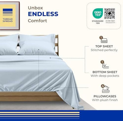THREAD SPREAD California King Bed Sheets, Luxury 1000 Series Paradise Collection 100% Egyptian Cotton Cal King Sheets Set (6 PC, Light Blue), Soft, Cooling, Sateen, 16" Deep Pocket Hotel Sheet Set