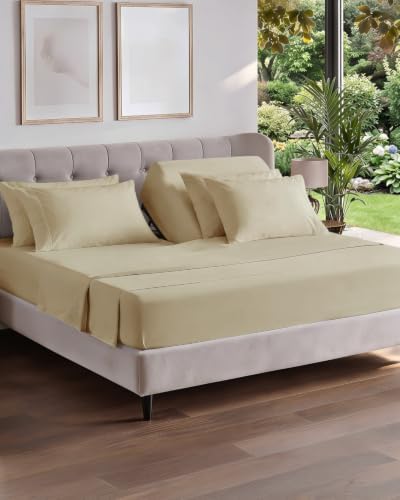Flex Top Split Head King 6 Piece Sheet Set - Breathable & Cooling - Beige