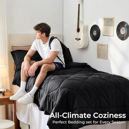HEVUMYI 5-Piece Twin Comforter Set, Black Bed in a Bag