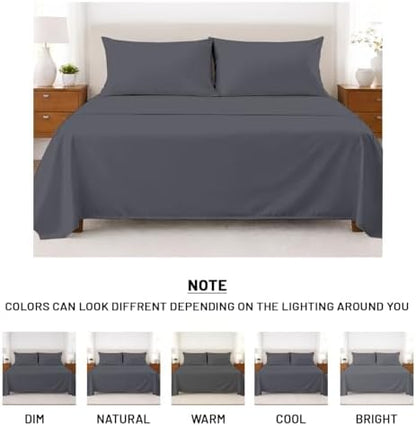 SGI bedding 100% Egyptian Cotton Sheets Queen Size – Cooling Sheets, Soft Breathable Dark Grey Bedding, Luxury Bedding, Luxury Hotel Sheet Set, Deep Pocket 16", 4 Piece Set