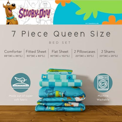 Franco Scooby Doo Scoobtober Bedding 7 Piece Super Soft Reversible Comforter and Sheet Set with Sham, Queen, (Officially Licensed Product)