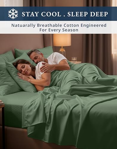 LANE LINEN King Size Bed Sheets Sateen Weave - Iceberg Green Swiss Dot