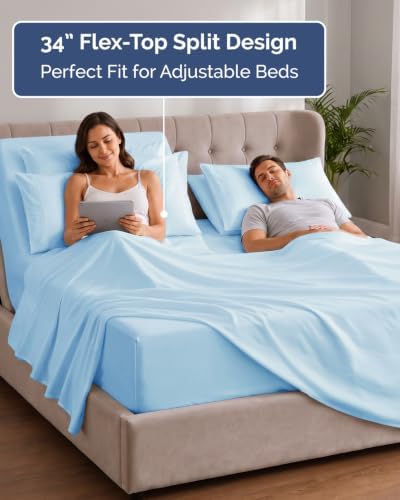 Extra Deep Flex Top Split Head King Sheet Set - 6pc Sheets - Light Blue