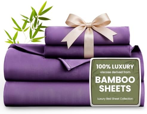 Love's cabin 3 Piece Twin XL Sheet Set, 100% Rayon Derived from Bamboo, Cooling & Breathable, Soft Silky Deep Pocket up to 16", Hotel Luxury Bedding for Hot Sleepers, Purple